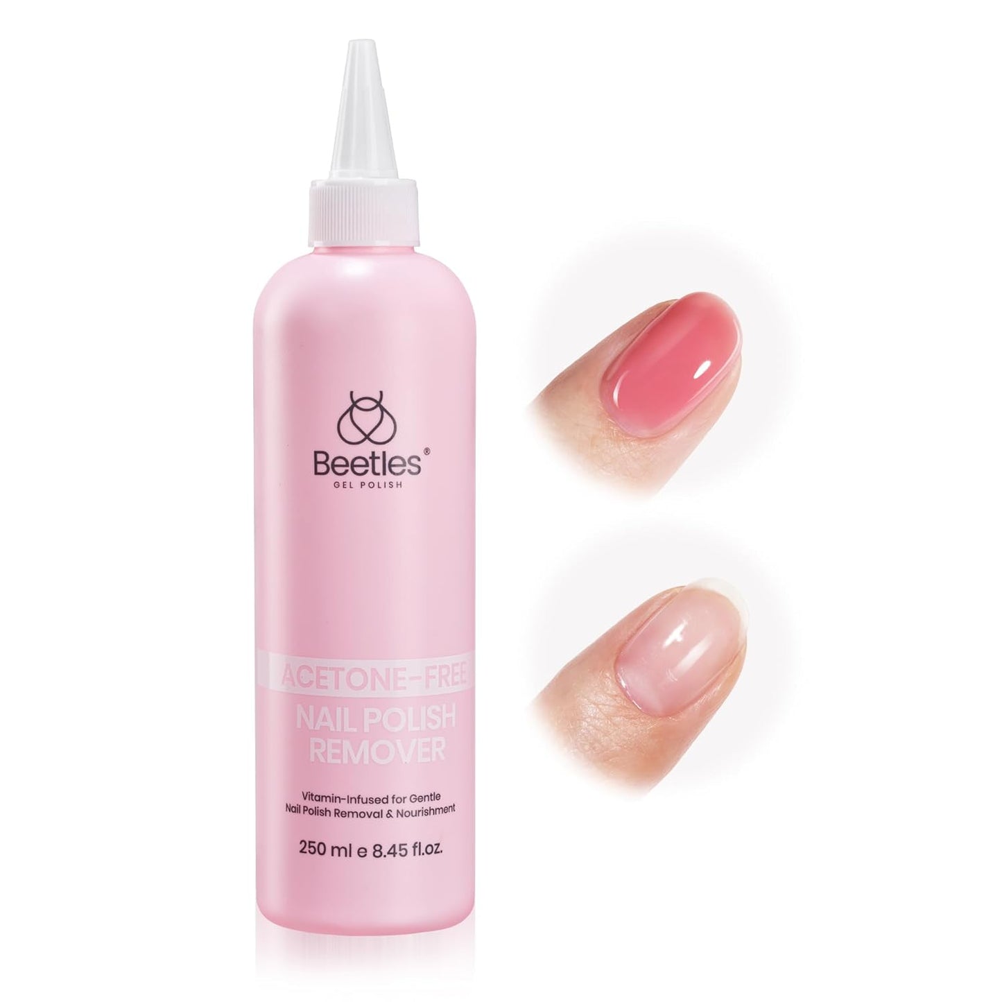 Beetles Non Acetone Nail Polish Remover - 8.45Fl Oz/250ML Nourishing Formula Acetone Free Nail Polish Remover - Non-Drying - Professional Quick and Gentle Removal for Natural Damaged Nails