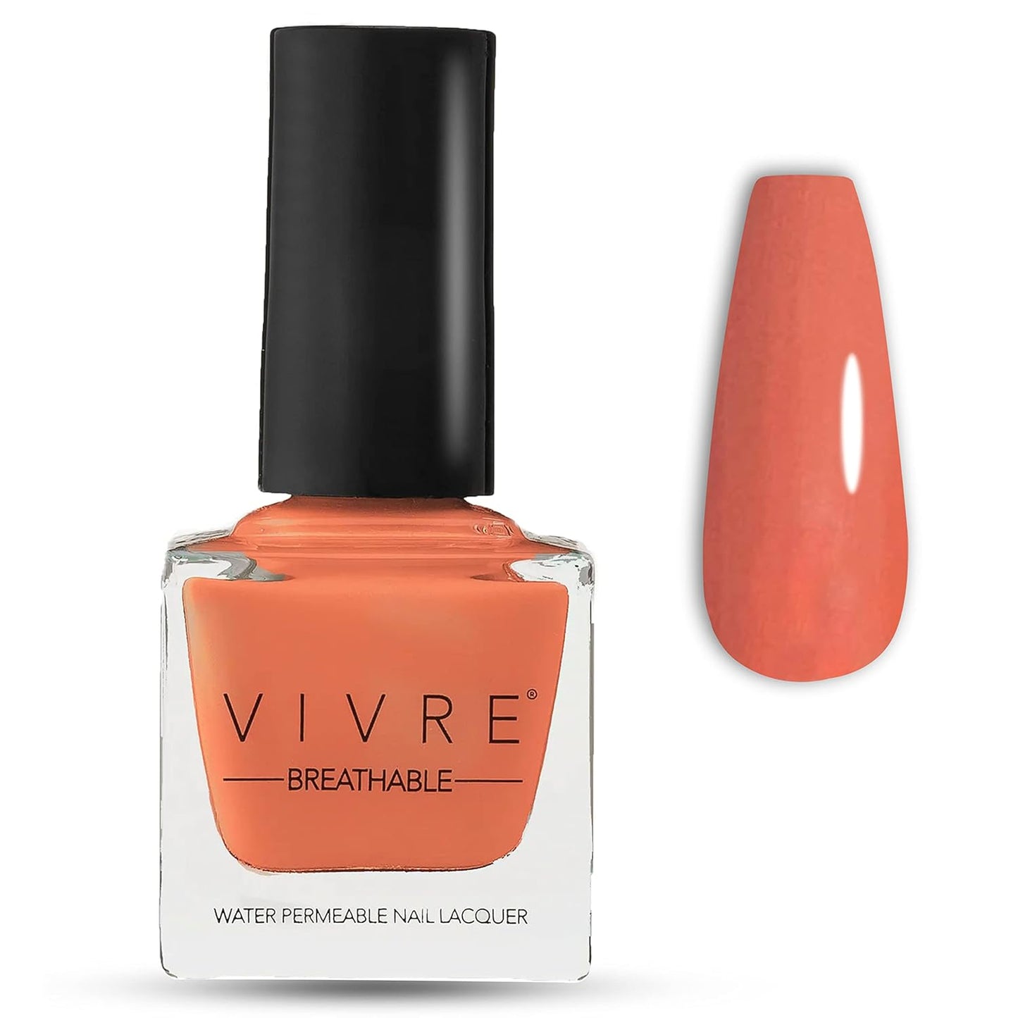 VIVRE Cosmetics Quick Dry Shiny Halal Nail Polish - Vegan, Non Toxic, Long Lasting, Breathable & Water Permeable - Orange You Late?