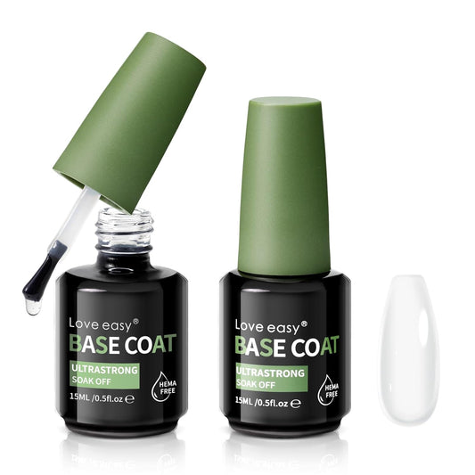 Base Coat Gel Polish Set for Nails, 2 Pack Clear Crystal Strengthen Apex Building Enhance Reinforce, Long Lasting 28+ Days, Safe Formula Protect Uneven Thin Damaged Weak Nail（U V Lamp Cured）