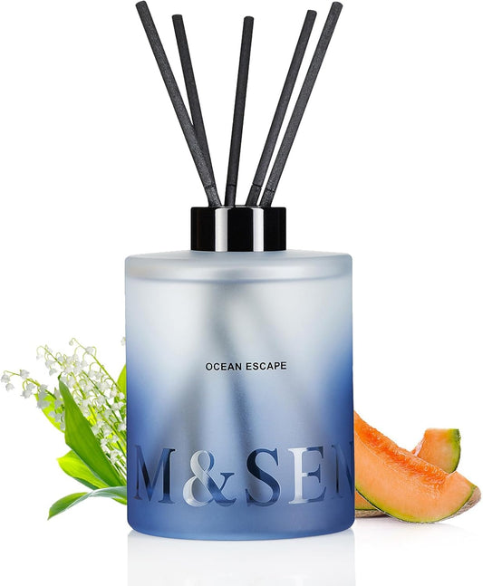 M&SENSE Ocean Escape Reed Diffuser Set - 16.9 fl oz Sea Salt Scent Diffuser with Sticks, Large Long-Lasting Fragrance Diffuser, Aromatherapy Diffuser Gift for Summer, Spa & Home Decor