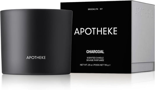 Apotheke 3-Wick Scented Candles for Home, Charcoal - 26 oz Soy Wax Jar Candle Gift for Women - Long-Lasting Fragrance with Perfume-Grade Essential Oils - Cedarwood, Sandalwood, Oud & Amber
