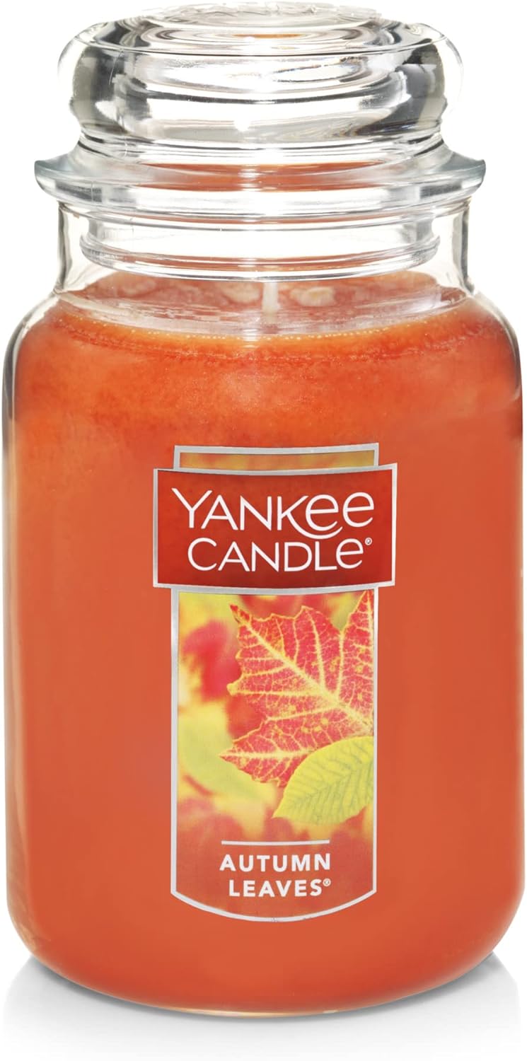 Yankee Candle Autumn Leaves Scented, Classic 22oz Large Jar Single Wick Aromatherapy Candle, Over 110 Hours of Burn Time, Apothecary Jar Fall Candle, Autumn Candle Scented for Home