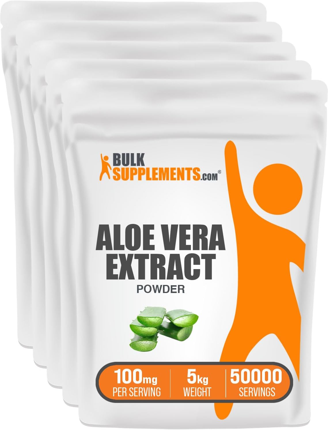 BulkSupplements.com Aloe Vera Extract Powder - Aloe Vera Supplement, Aloe Vera Powder - Herbal Supplement, Pure & Gluten Free, 100mg per Serving, 5kg (11 lbs) (Pack of 5)