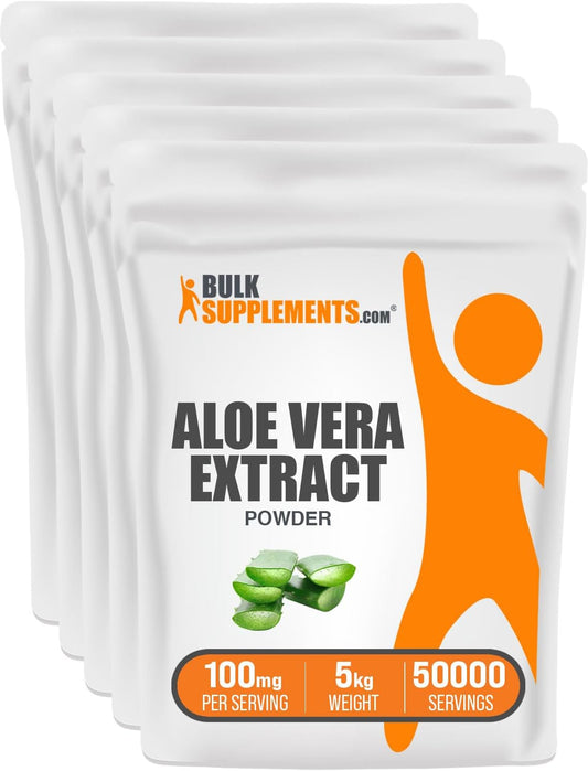 BulkSupplements.com Aloe Vera Extract Powder - Aloe Vera Supplement, Aloe Vera Powder - Herbal Supplement, Pure & Gluten Free, 100mg per Serving, 5kg (11 lbs) (Pack of 5)