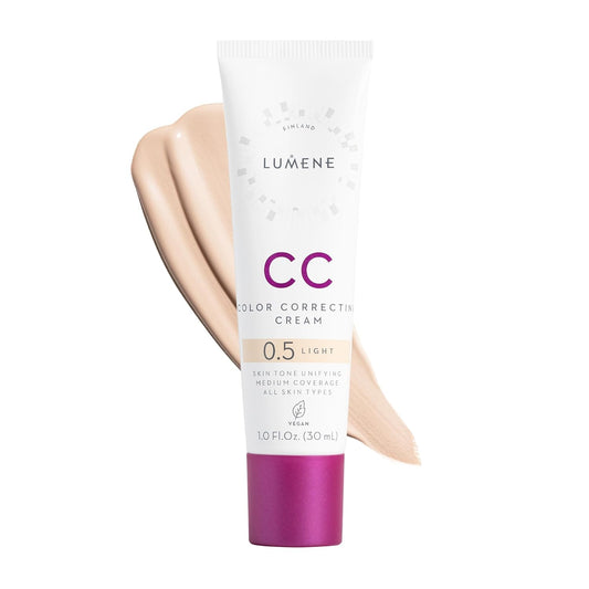 Lumene Color Correcting CC Cream - Lightweight Foundation - Medium Coverage - Redness Reducing Face Makeup for a Glowing Complexion - Vegan Formula + Suitable for All Skin Types - Light (1 fl oz)