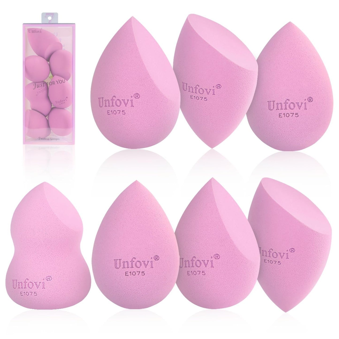 Makeup Sponge Set (4 Shapes 7 pcs) - Latex-Free Blending Sponge for Liquid, Cream & Powder, Soft Reusable Beauty Sponge for Wet/Dry Application, Face Foundation Blender (Pink)