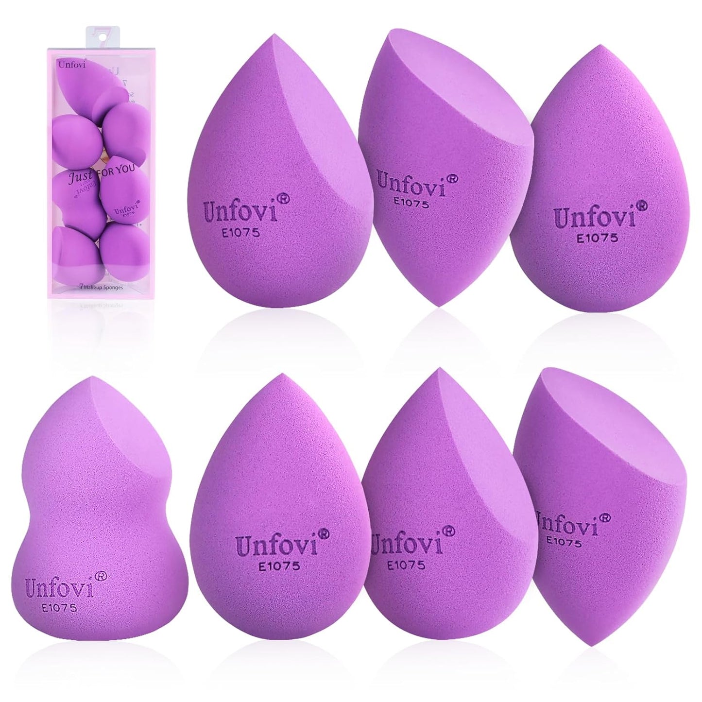 Makeup Sponge Set (4 Shapes 7 pcs) - Latex-Free Blending Sponge for Liquid, Cream & Powder, Soft Reusable Beauty Sponge for Wet/Dry Foundation Application, Face Foundation Blender (Purple)