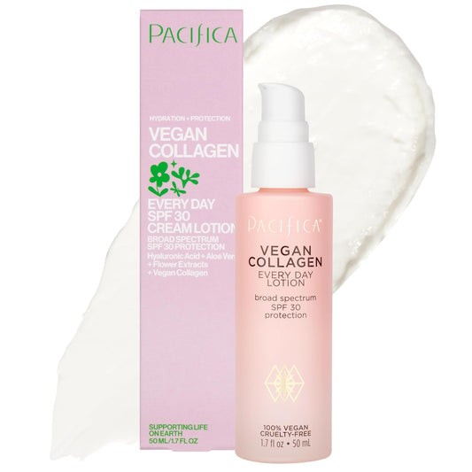 Pacifica Beauty Vegan Collagen SPF 30 Broad Spectrum Sunscreen Every Day Face Lotion, UVA/UVB Protection for All Skin Types, Lightweight, Moisturizing & Hydrating, Cruelty Free, White, 1.7 Fl Oz