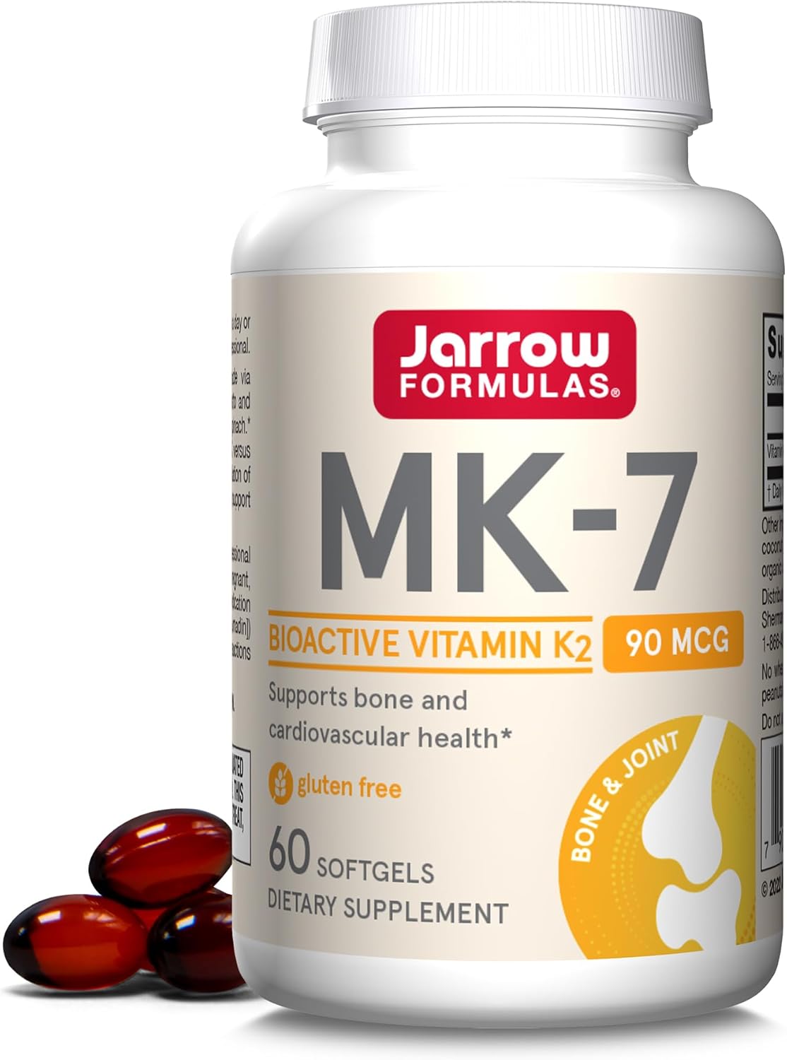Jarrow Formulas MK-7 90 mcg - Bioactive Form of Vitamin K2-60 Servings (Softgels) - for Bone & Cardiovascular Health - Vitamin K2 MK-7 Dietary Supplement - K2 Vitamin Supplement MK-7 - Gluten Free