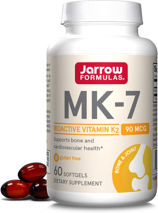 Jarrow Formulas MK-7 90 mcg - Bioactive Form of Vitamin K2-60 Servings (Softgels) - for Bone & Cardiovascular Health - Vitamin K2 MK-7 Dietary Supplement - K2 Vitamin Supplement MK-7 - Gluten Free