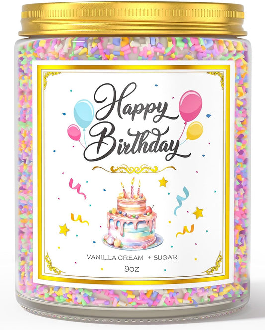 Birthday Candles Gifts for Women, Birthday Gifts for Women Men, 9 oz Happy Birthday Candle with Vanilla Birthday Cake Scent, Women Friendship Ideas