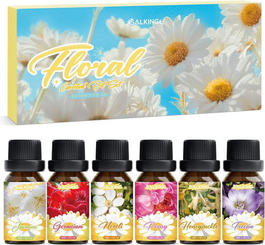 SALKING Essential Oils Gift Set, 100% Pure Fragrance Oil Aromatherapy Essential Oils Set,Premium Scented Oils for Oil Diffusers 6 x 10 ML - Jasmine, Neroli, Honeysuckle, Peony, Geranium, Freesia
