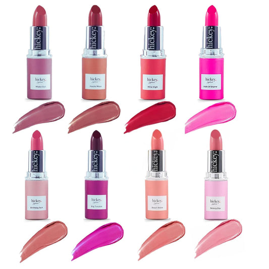 Hickey Lipstick Organic, Long Lasting Gluten Free Lipstick REFILL Collection THE VAULT COLLECTION - 8 Refill Shades Red, Hot Pink, Nude, Light Pink, Coral, Berry, Mauve, Terracotta