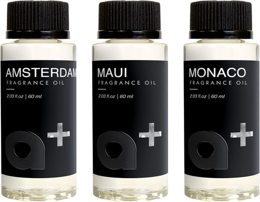 Aromar+ Fragrance Oil – Signature Set – Amsterdam, Maui & Monaco – Inspired by F ing Fabulous, Marfa Perfume & Mont Blanc – 60mL Bottles (Pack of 3)