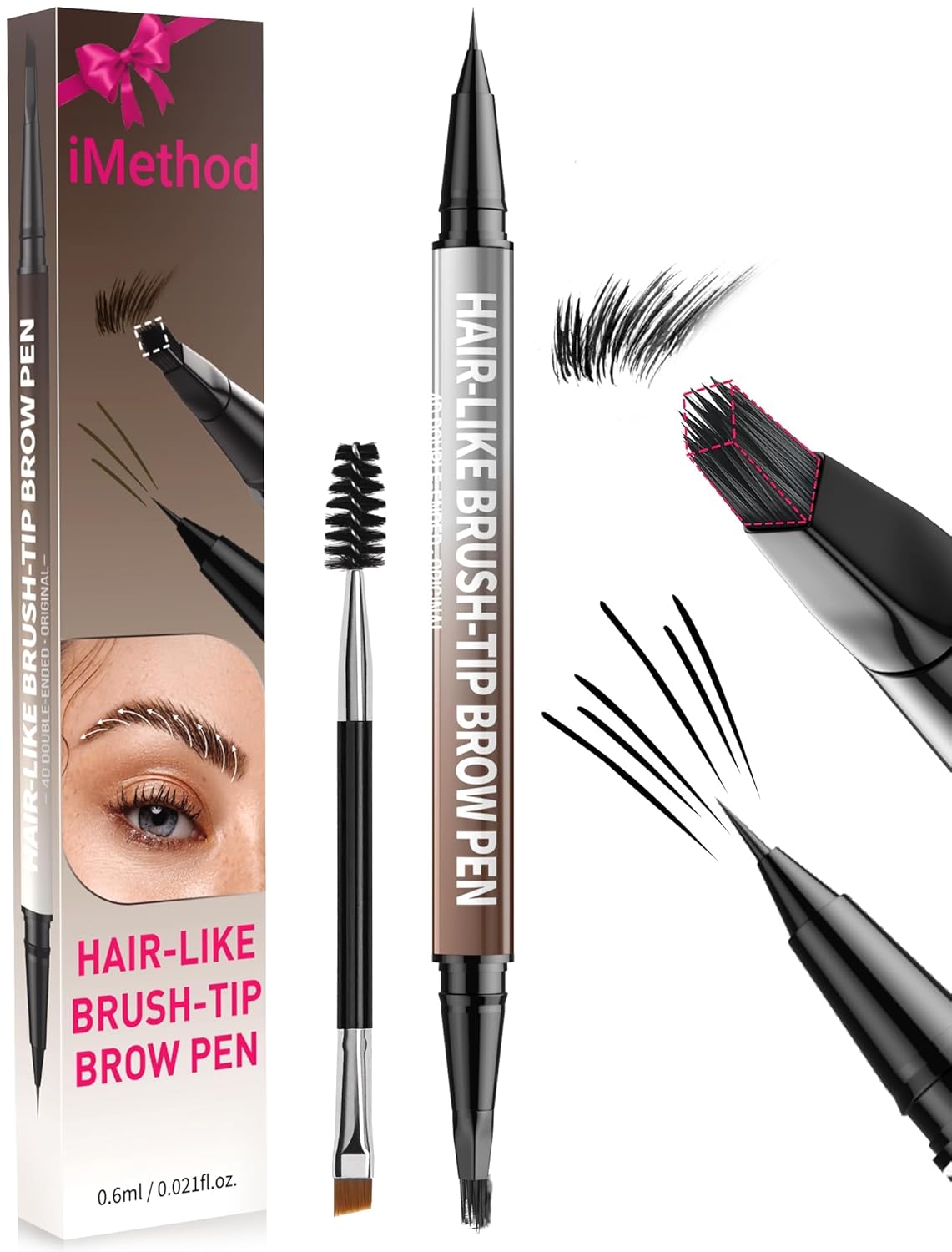 iMethod Eyebrow Pen - Eyebrow Pencil,2-in-1 Eyeliner Dual-Ended Microblading Eyebrow Pencil Long Lasting Waterproof Hair-Like Brow Pencil,with Eyebrow Brush,Eyebrow Pencils for Women,Black