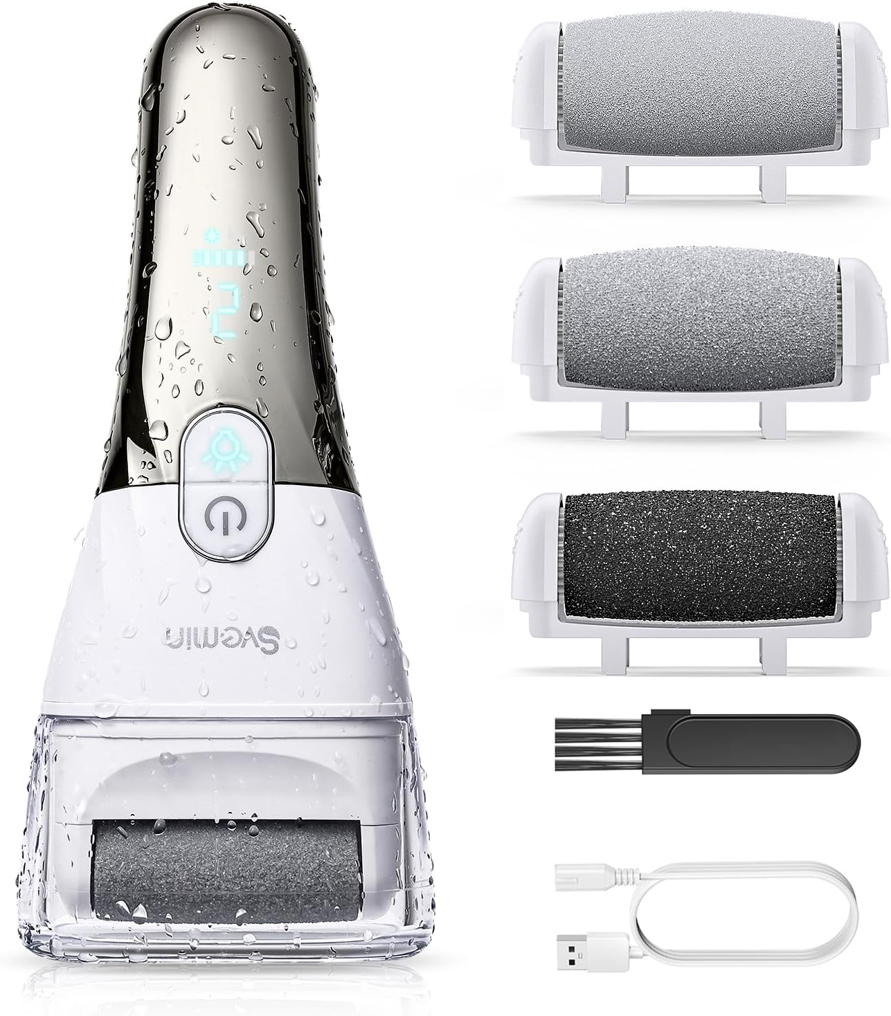 Electric Callus Remover for Feet - 2-Speed Rechargeable Pedicure Kit with 3 Rollers, IPX4 Waterproof Foot Scrubber & Digital Display | Professional Dead Skin & Callus Remover for Women/Men