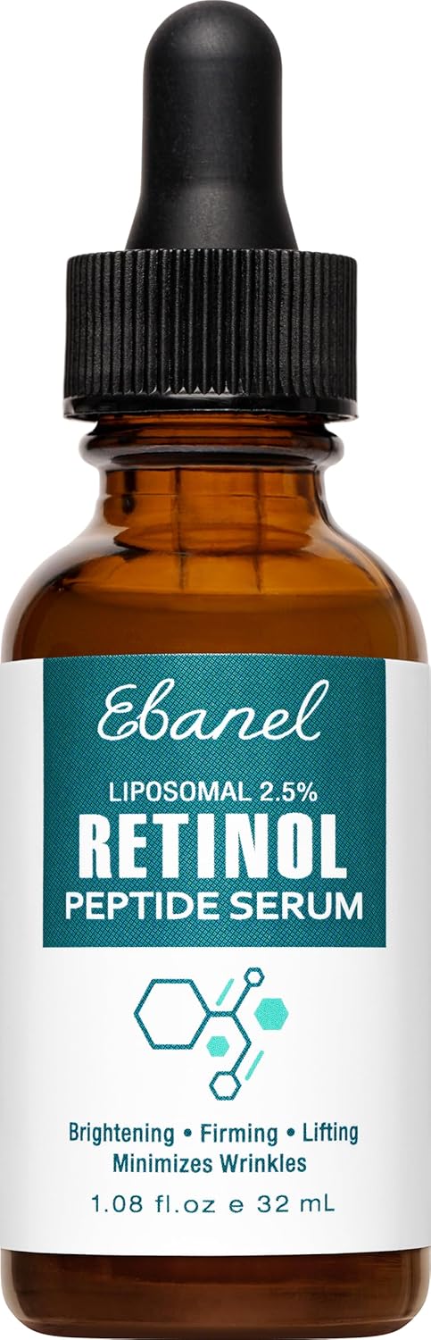 Ebanel Retinol Serum for Face with Vitamin C, Peptides & Hyaluronic Acid, Anti Aging Face Serum for Fine Lines, Uneven Skin Tone, Dark Spots & Texture, Pore Minimizer with Resveratrol & Niacinamide
