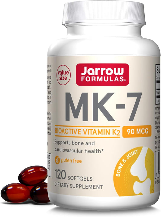 Jarrow Formulas MK-7 90 mcg - Bioactive Form of Vitamin K2-120 Servings (Softgels) - for Bone & Cardiovascular Health - Vitamin K2 MK-7 Dietary Supplement - K2 Vitamin Supplement MK-7 - Gluten Free