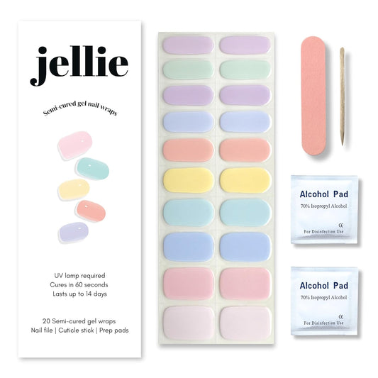 Semi-Cured Gel Nail Strips – 20 Extra-Long Nail Wraps in 10 Sizes – Real Gel Polish Stickers for DIY Manicure at Home – UV/LED Lamp Required – Long-Lasting, Easy to Apply, No Nail Damage