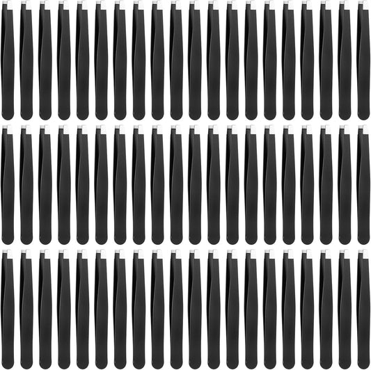 60 PCS Eyebrow Tweezers Set, Stainless Steel Tweezers Slanted Tip Lash Tweezer Bulk Precision Tweezer for Women Men Facial Hair Ingrown Hair Blackhead Remover Eyelash Extension
