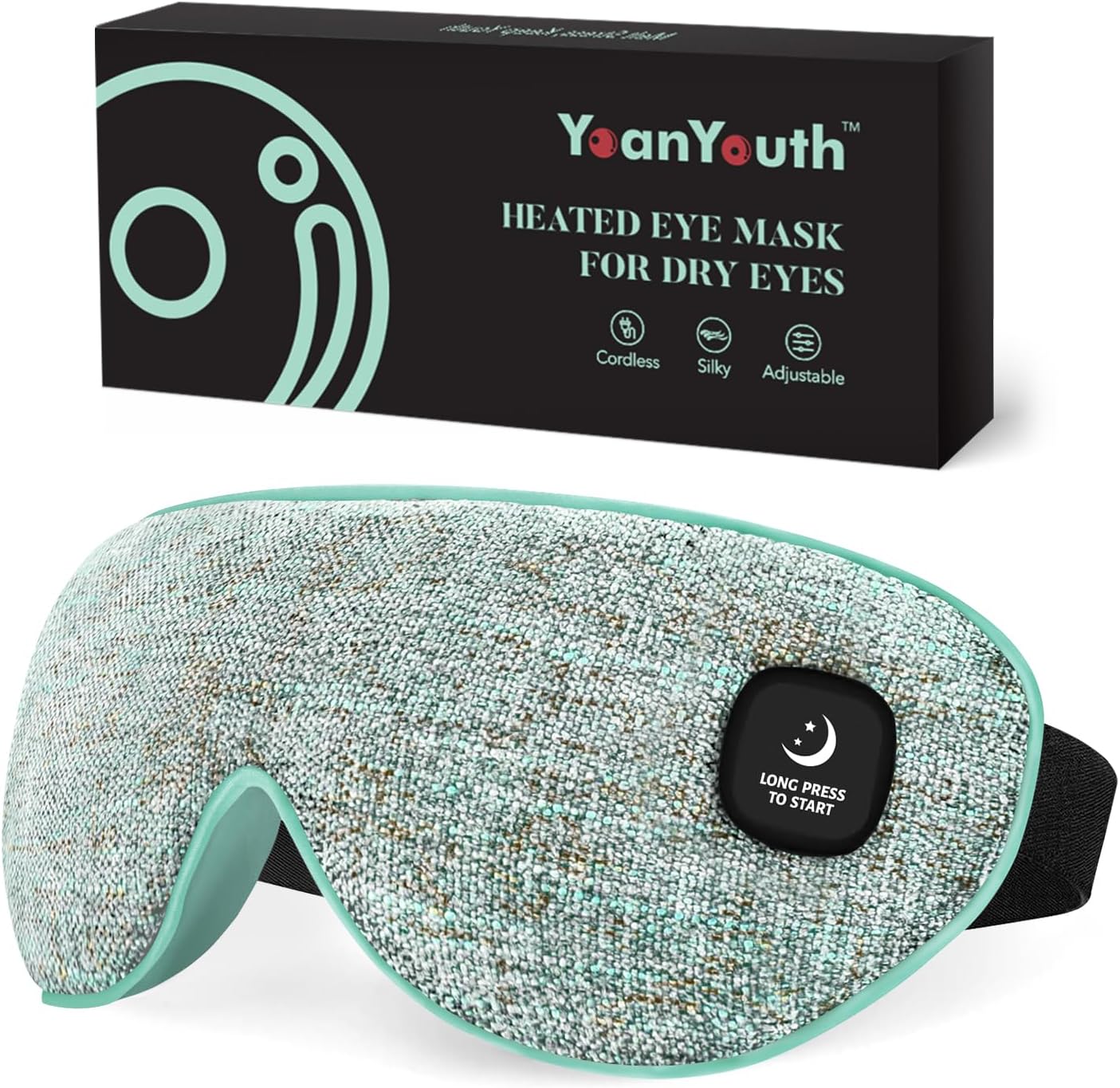 Heated Eye Mask for Dry Eyes, Cordless Warm Compress for Eyes, Light Blocking Eye Heating Pad, Styes, Sleep, Travel Gifts for Men Women, Cover Washable, Rechargeable, Light Blue