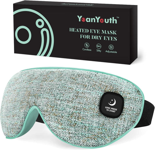 Heated Eye Mask for Dry Eyes, Cordless Warm Compress for Eyes, Light Blocking Eye Heating Pad, Styes, Sleep, Travel Gifts for Men Women, Cover Washable, Rechargeable, Light Blue