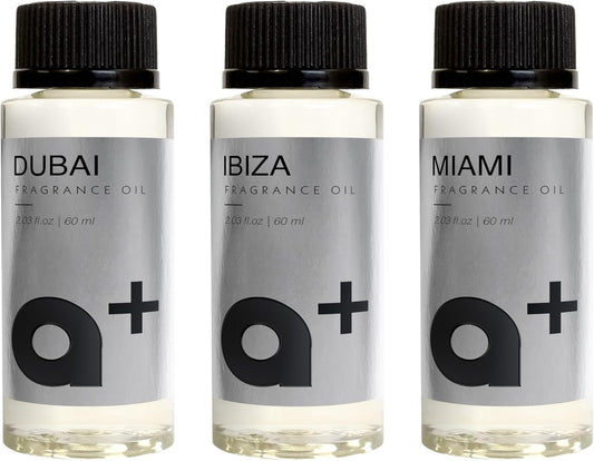 Aromar+ Fragrance Oil – Signature Set – Dubai, Ibiza & Miami – Inspired by W Hotel, Aria Hotel & Ritz Carlton – for Waterless Diffusers – 60mL Bottles (Pack of 3)