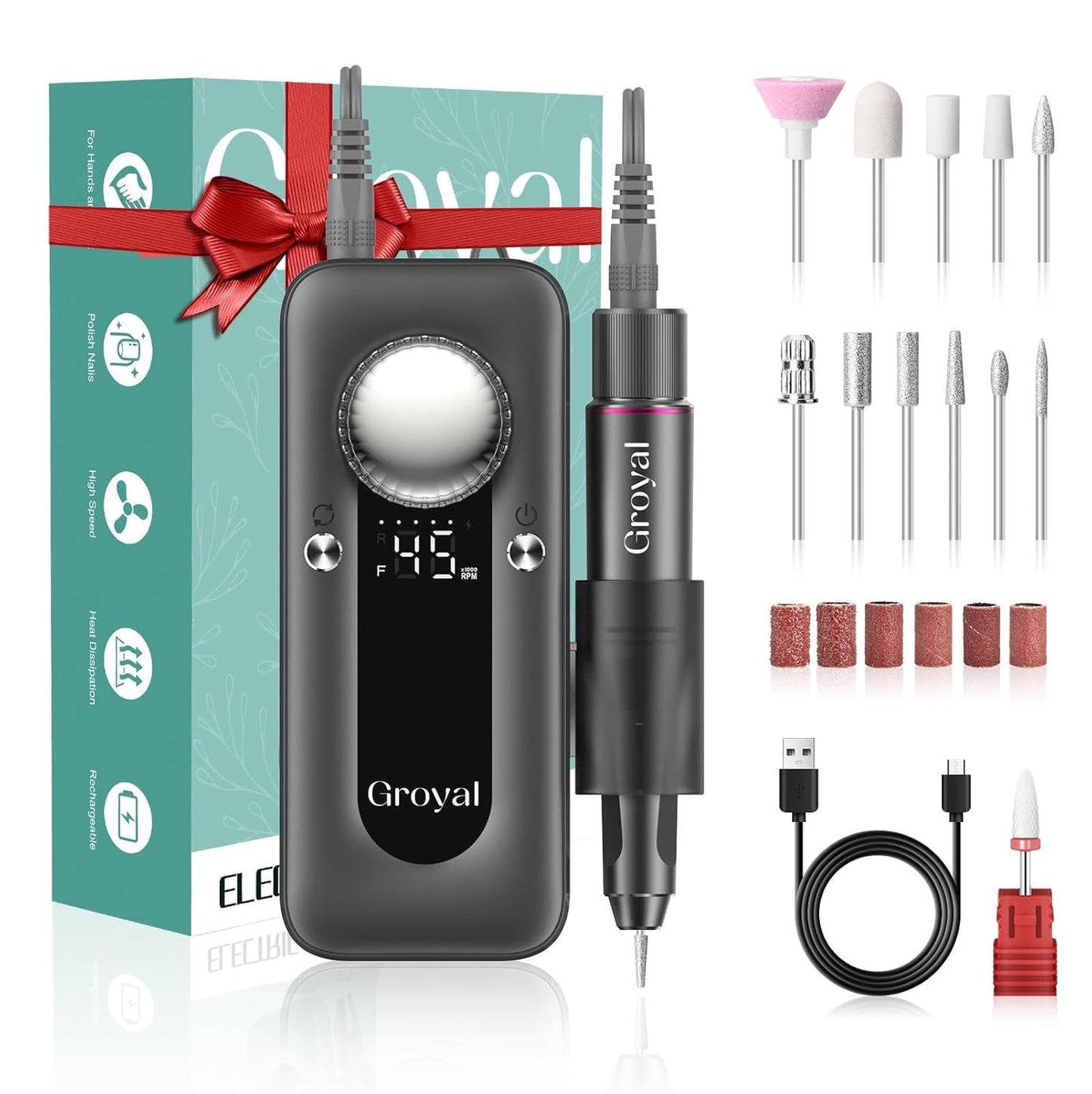 Electric Nail Drill 45000RPM Cordless Portable Rechargeable Nail Drill Kits for Acrylic Gel Nails…