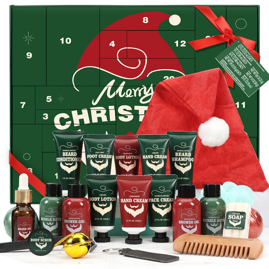 Rinse & Robust Men’s Advent Calendar 2025, 24 Days Christmas Grooming Gift Set for Men with Beard Care, Bath & Body Essentials, Holiday Self-Care Spa Gift Box