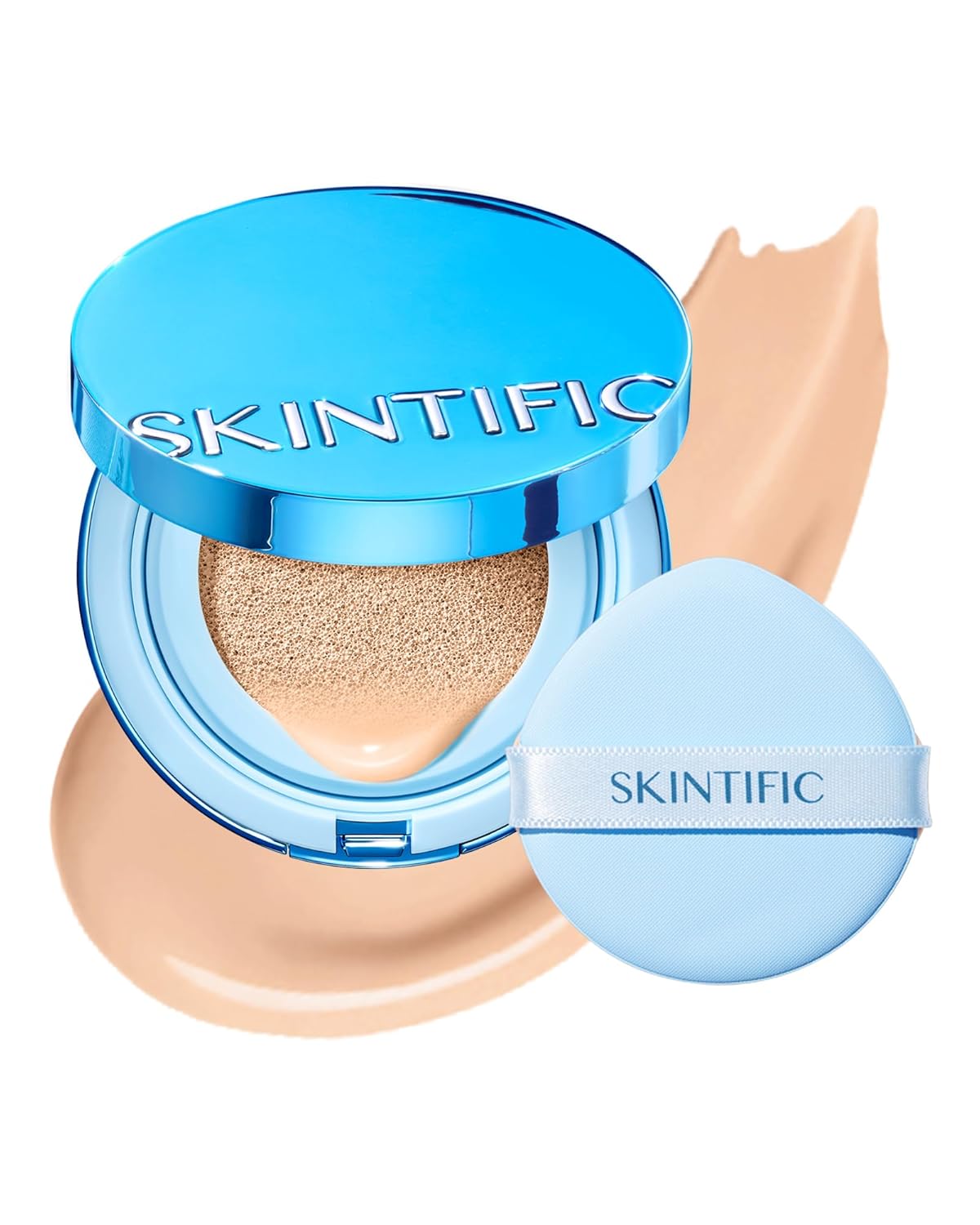 Velvet Matte Cushion Foundation Blue Ultra Cover Powder Foundation, 12h Oil-Control, Lightweight, Long-Lasting, Waterproof Korean Cushion Makeup (02W Warm Ivory)