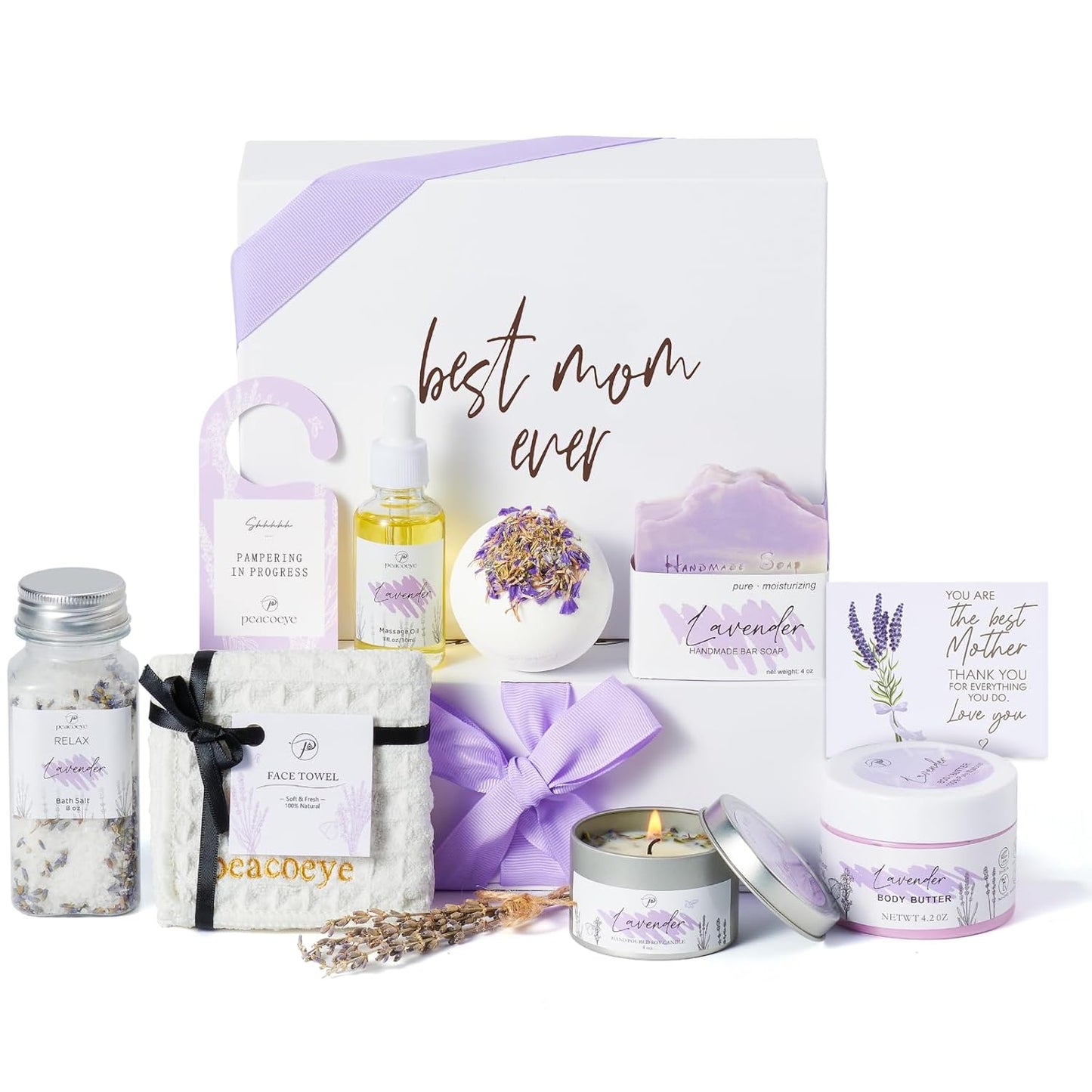 Birthday Gifts for Mom Mothers Day Gifts Women Spa Lavender Bath Gift Baskets Relaxing Self Care for Best Mother Wife Home Bath Kit Care Package Gift Ideas Thank You mom from Daughter Son