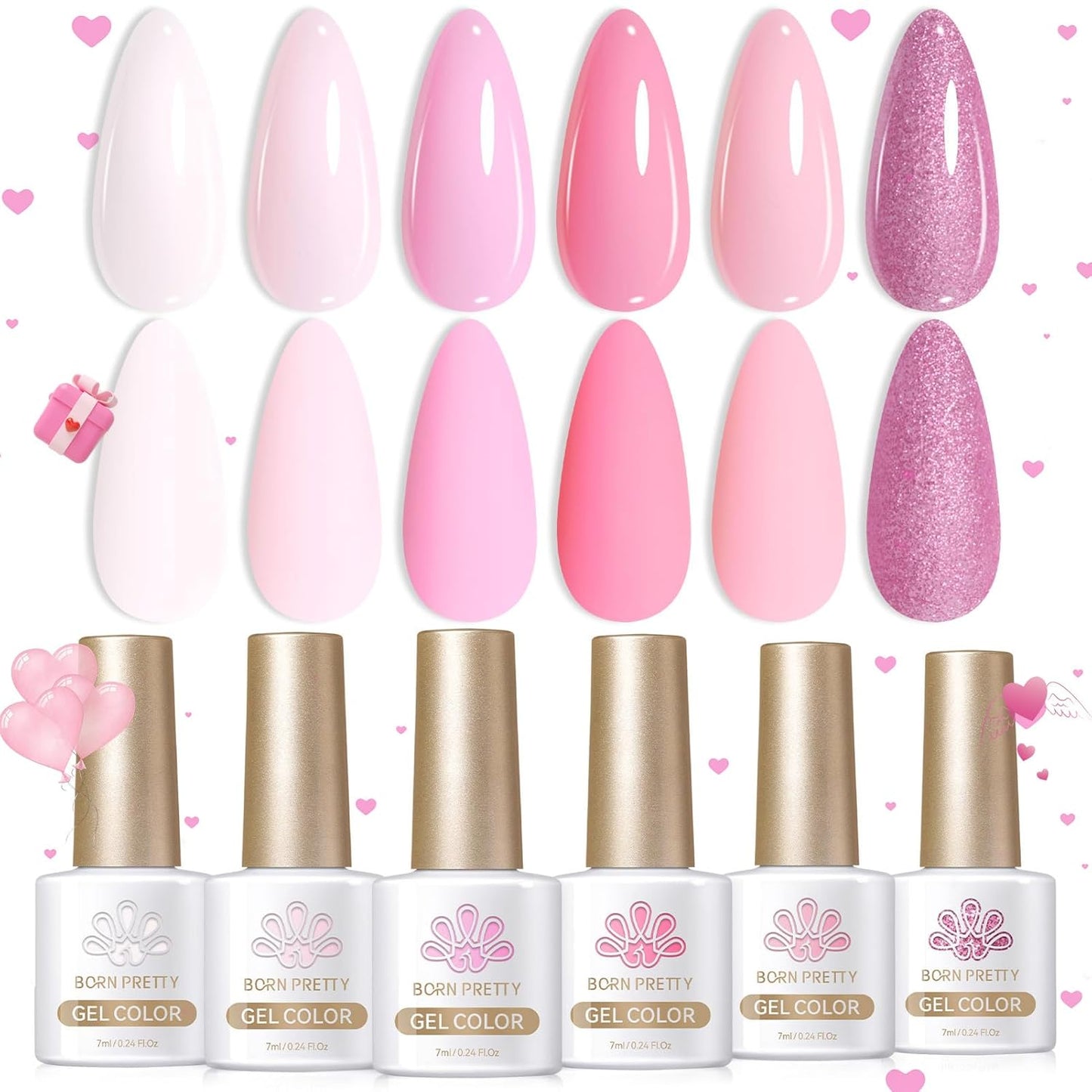 Born Pretty Pink Gel Nail Polish Set 6 Colors Sweet Lovely Nude Pink White Colors Nail Art DIY Manicure Salon Home 7ML