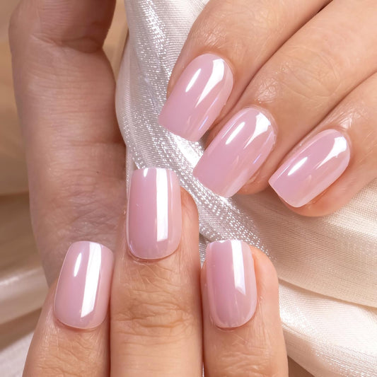 Curvlife Soft Gel Press On Nails Kit - High-Shine Chrome Pink Short Full Cover False Nail Tips with Trendy Designs, Reusable & Glue Included - Easy Application Nail Accessories for Women