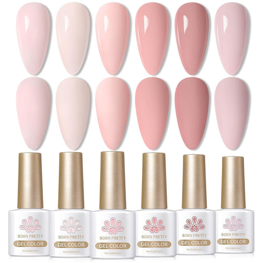 BORN PRETTY Pink Gel Nail Polish 6 Colors,Soft Nude Pink Valentine's Day Gift Nail Art Manicure DIY Salon Home