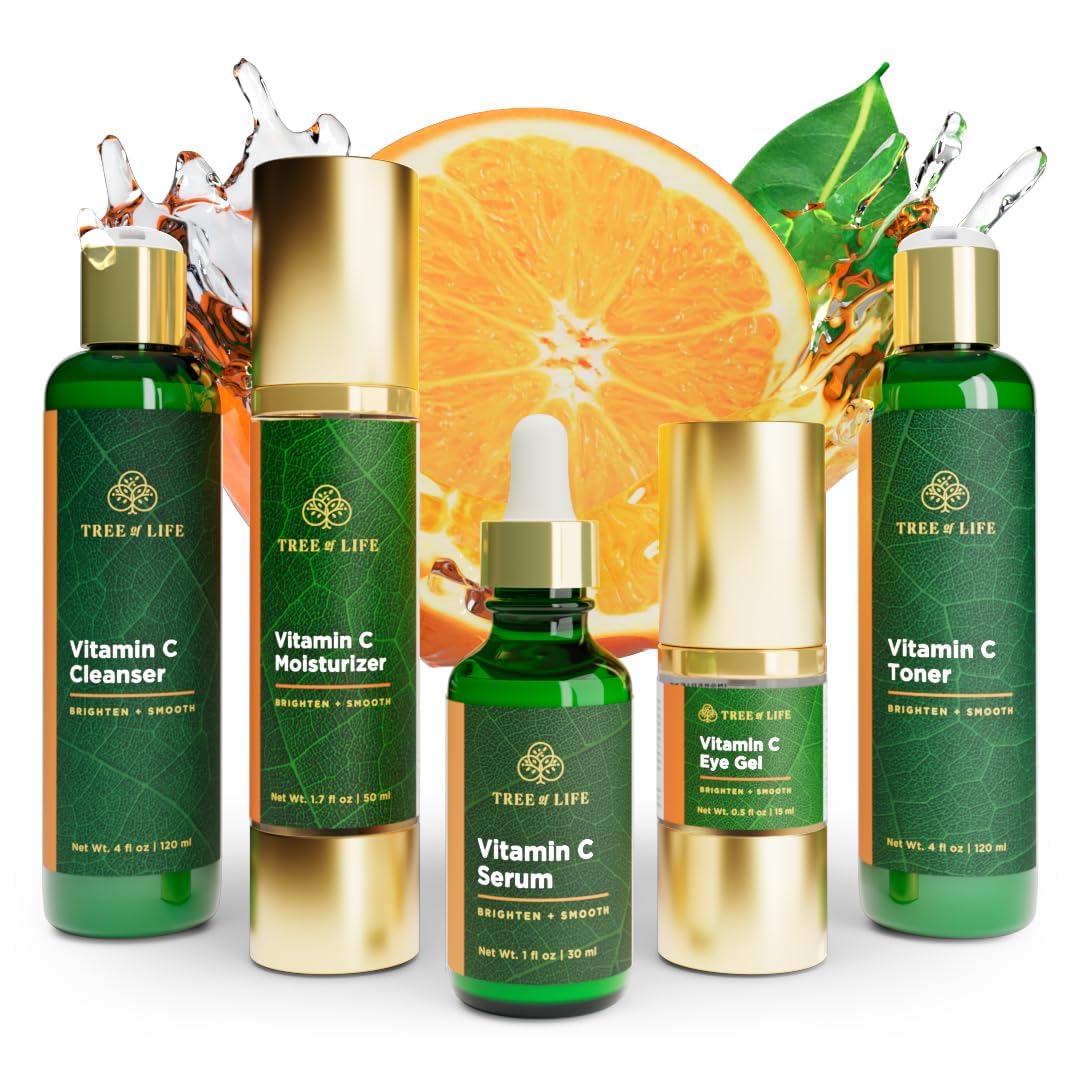 Tree of Life Beauty Ultimate Skin Care Set, Brightening, Firming, Hydrating, Moisturizing, Brightening, Complete Face Care Regimen - Total Vitamin C Face Serum Collection 5pack