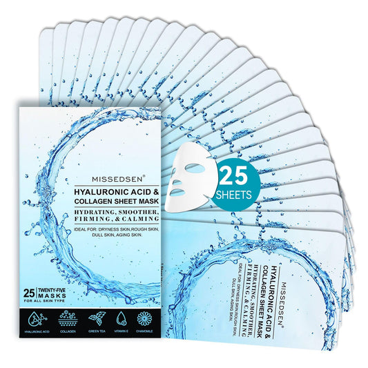 Collagen Face Mask Skincare For Women Hyaluronic Acid Moisturizing Firming Calming Hydrating Pore Treatment Anti-Aging of Different Ages and Skin Types Urban Beauty Secret 25 PCS