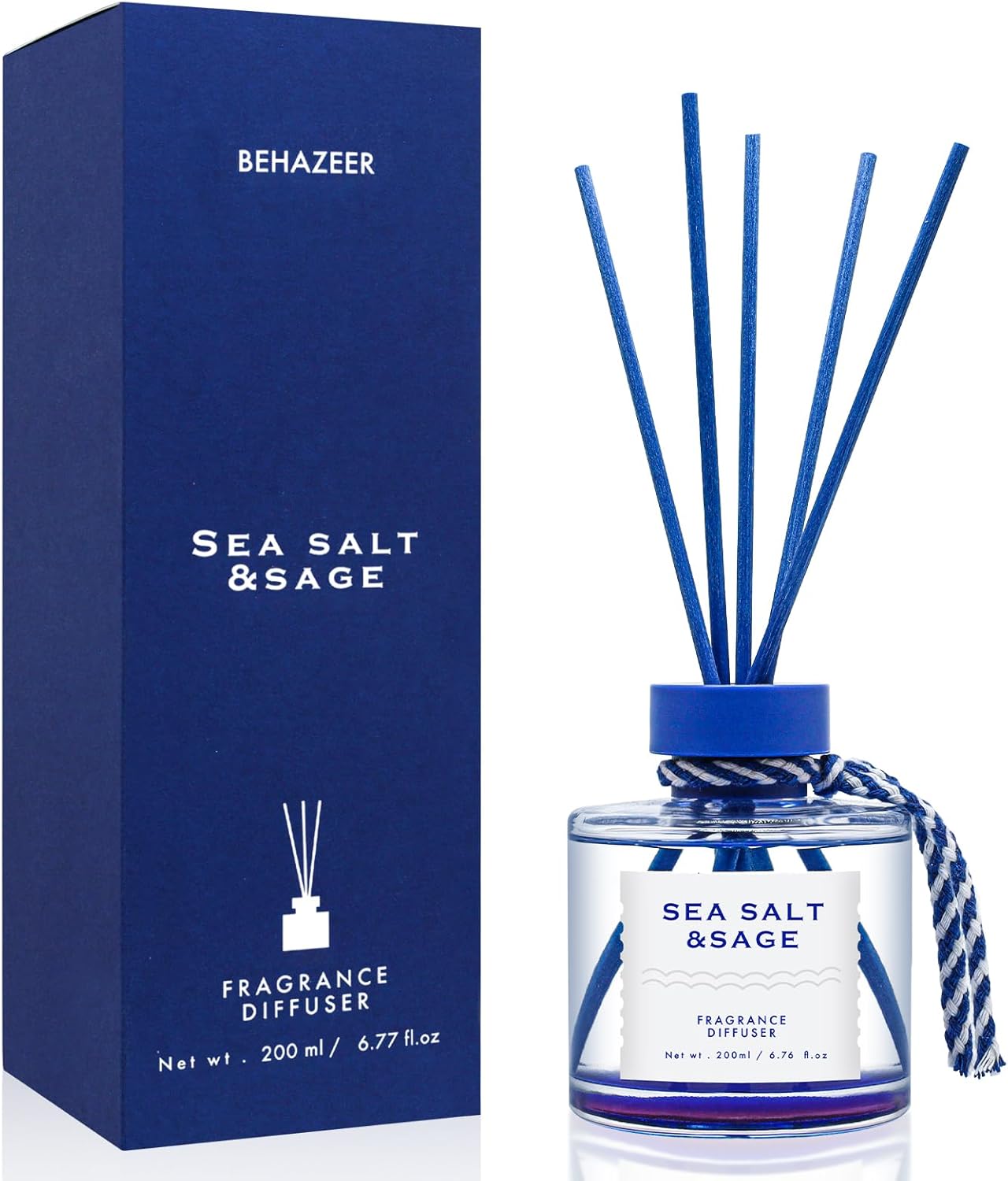Sea Salt Reed Diffuser, 6.77OZ/200ML Large Capacity Natural Non-Toxic Oil, Long-Lasting Fragrance Reed Diffusers Set for Home and Bathroom, Aroma with 5 Reed Diffuser Sticks Gifts