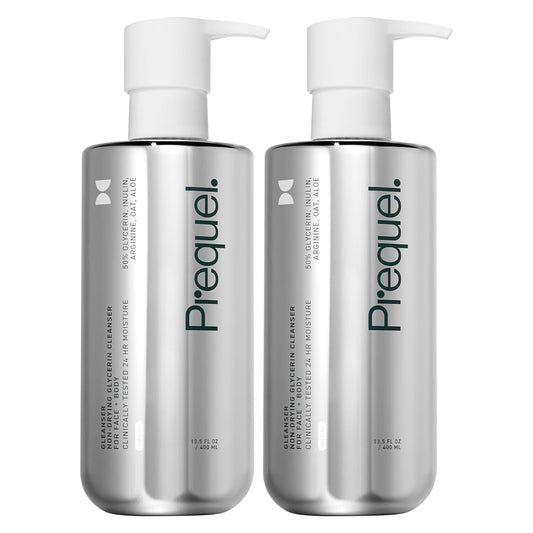 Prequel Skin Gleanser, Moisturizing Glycerin Face Wash, Professional Strength Face Cleanser for Women, Unscented Sensitive and Dry Skin Face Wash Pump Bottles - 6.75 fluid ounce (Pack of 2)