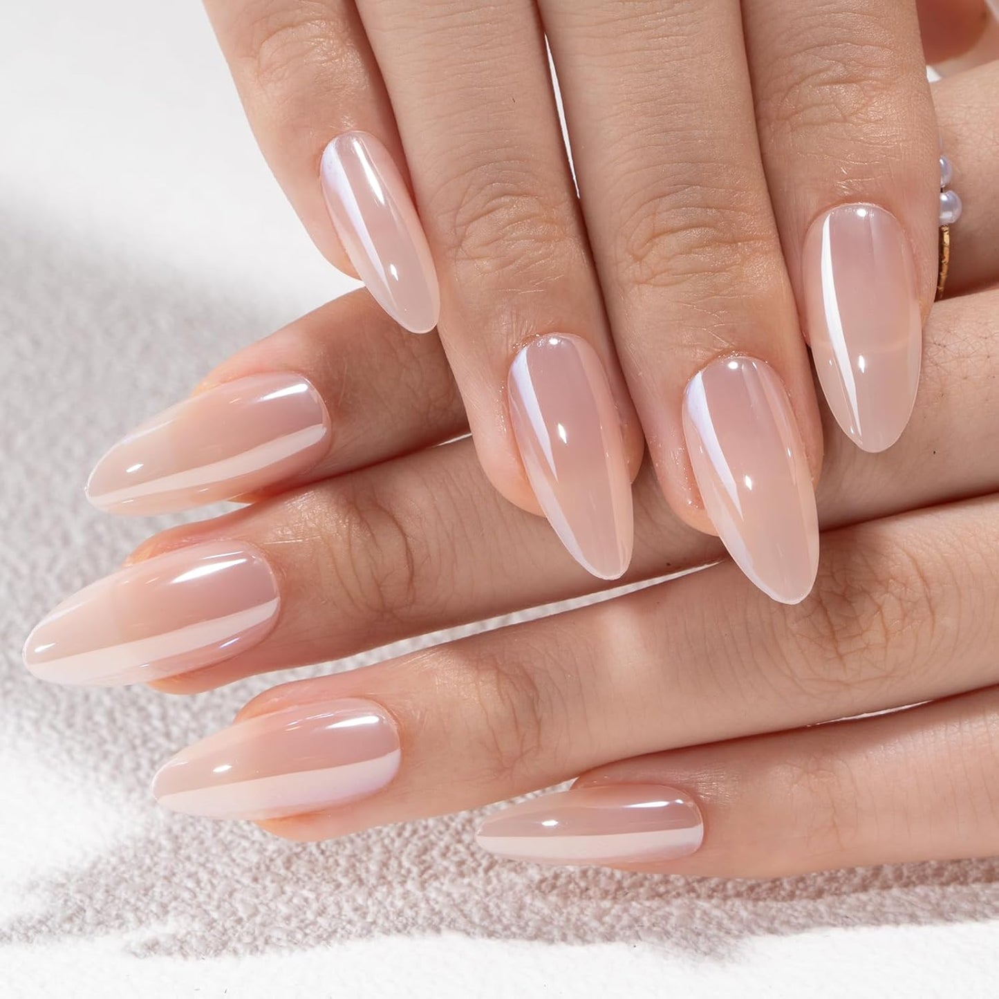 Curvlife Soft Gel Press On Nails Kit - 30pcs Full Cover False Pale Pink High-Shine Chrome Nail Tips Designs, Fake Nail with Nail Glue - Easy Application Nail Accessories for Women