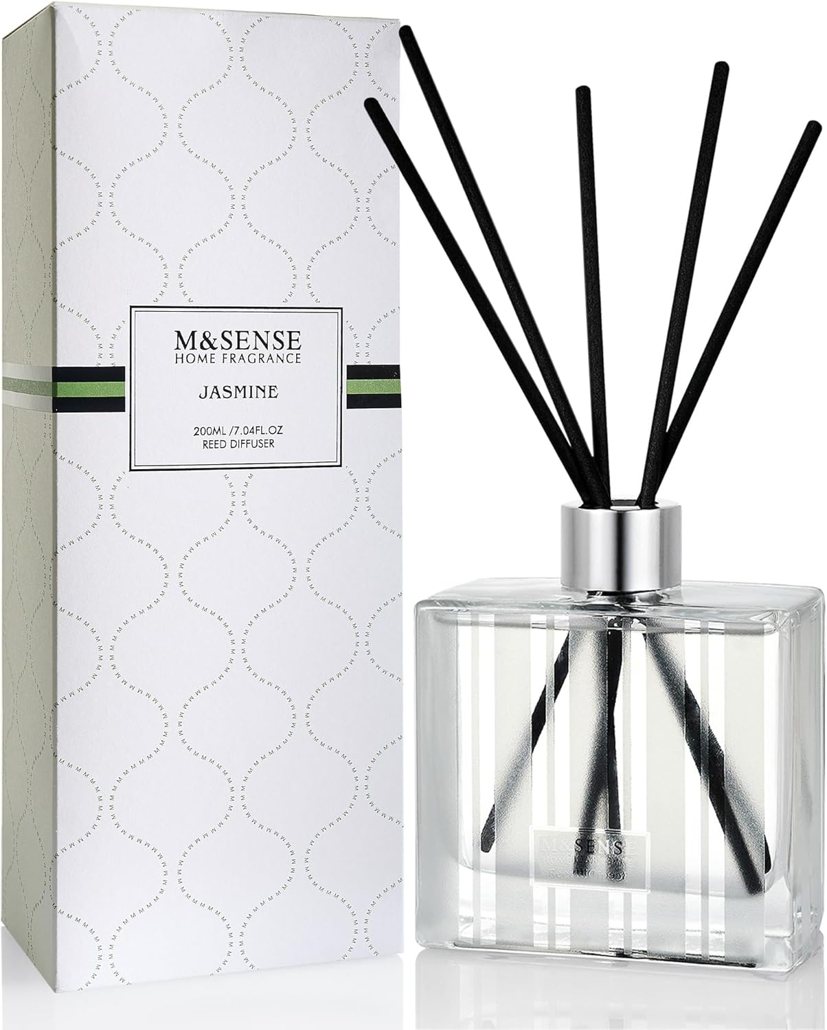 M&SENSE Jasmine & Vanilla Reed Diffuser Set - 7.04 oz Scented Diffusers for Home, Fragrance Oil Aroma with Sticks, Shelf Decor Housewarming Gifts for Bedroom Bathroom