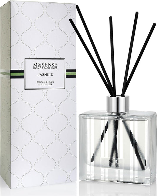 M&SENSE Jasmine & Vanilla Reed Diffuser Set - 7.04 oz Scented Diffusers for Home, Fragrance Oil Aroma with Sticks, Shelf Decor Housewarming Gifts for Bedroom Bathroom