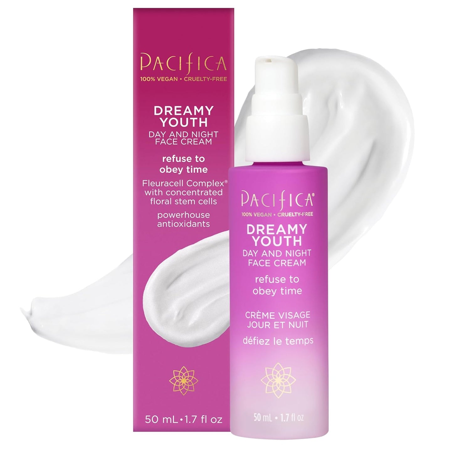 Pacifica Face Moisturizer Lotion - Dreamy Youth Day & Night Face Cream, Daily Skincare, Grapeseed Oil, Peptides, Hydrating, Facial Lotion, Skincare, For Dry Skin, Vegan, 1.7 fl oz (1 Count)