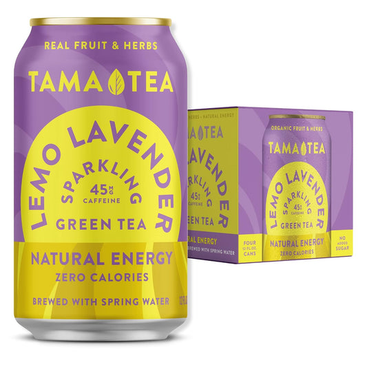 Tama Tea Sugar-Free Sparkling Green Tea, Lemo Lavender – Organic & Naturally Energizing – Zero Calories, Zero Carbs, Non-GMO – Antioxidant-Rich with 45mg Natural Caffeine – 12 oz Cans (12-Pack)