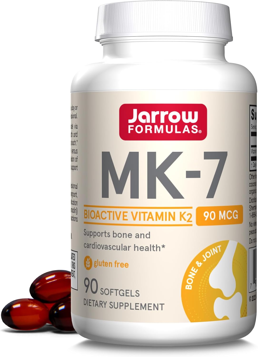 Jarrow Formulas MK-7 90 mcg - Bioactive Form of Vitamin K2-90 Servings (Softgels) - for Bone & Cardiovascular Health - Vitamin K2 MK-7 Dietary Supplement - K2 Vitamin Supplement MK-7 - Gluten Free