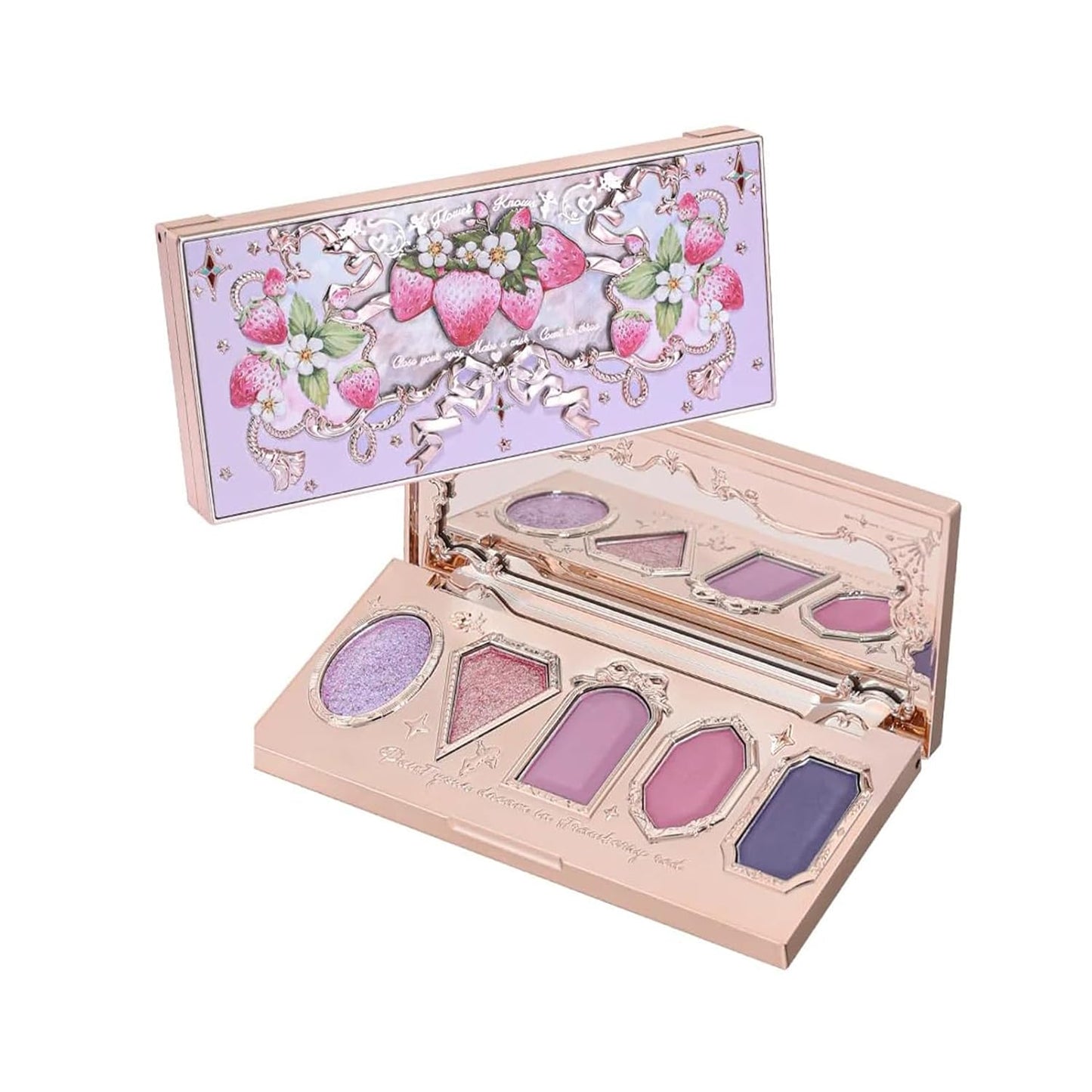 Flower Knows Violet Strawberry Rococo Eyeshadow Palette - 3 Matte+2 Shimmer Purple Shades,Long-lasting,Easy-to-apply & Highly Pigmented Eye Shadow(G01 Starmoon Strawberry,0.37 Oz)