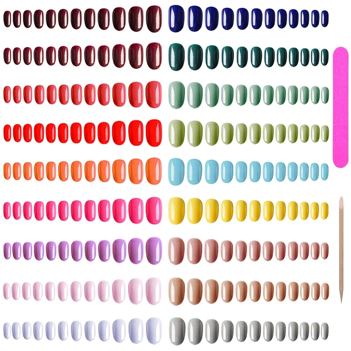EBANKU 792 Pieces Oval Medium Long Press on Nails - Colorful False Nails for Women, Glossy Artificial Full Cover With Adhesive Tabs (Chic Colors)