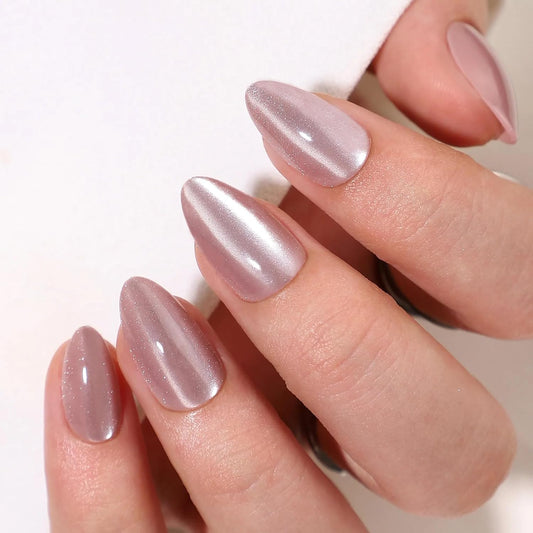 Press On Nails - Rosé I Medium Almond Cateye Pink I 16 Sizes - 32 Reusable Fake Nail Kit - Glue & Adhesive Tabs I Long-Lasting, Damage-Free Wear