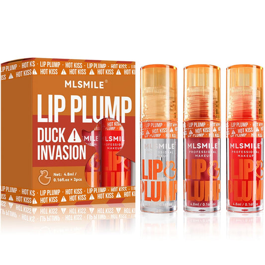 3 Colors Duck Lip Plumper Gloss, Glitter Shine Primer Lip Tint Korean Clear Plumping Lip Gloss, High Pigment No Sticky Sexy Lip Gloss, Lip Plumper Gloss Make Lips Fuller(Set A)
