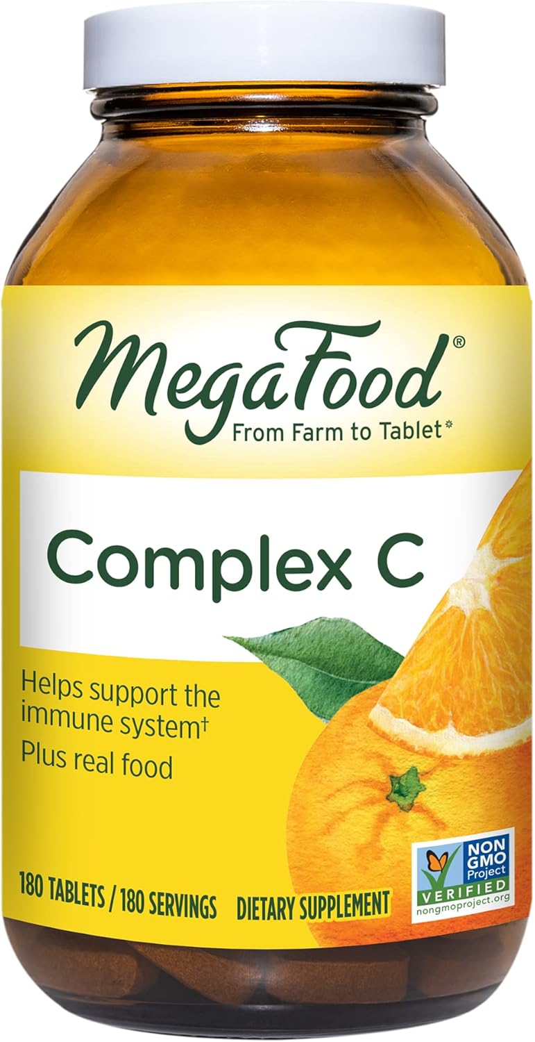MegaFood Complex C - Vegan Immune Support Supplement with Vitamin C 250 mg, Made with Real Food Including Orange, Cranberry & Brown Rice, Gluten-Free, Kosher - 180 Tablets, 180 Servings