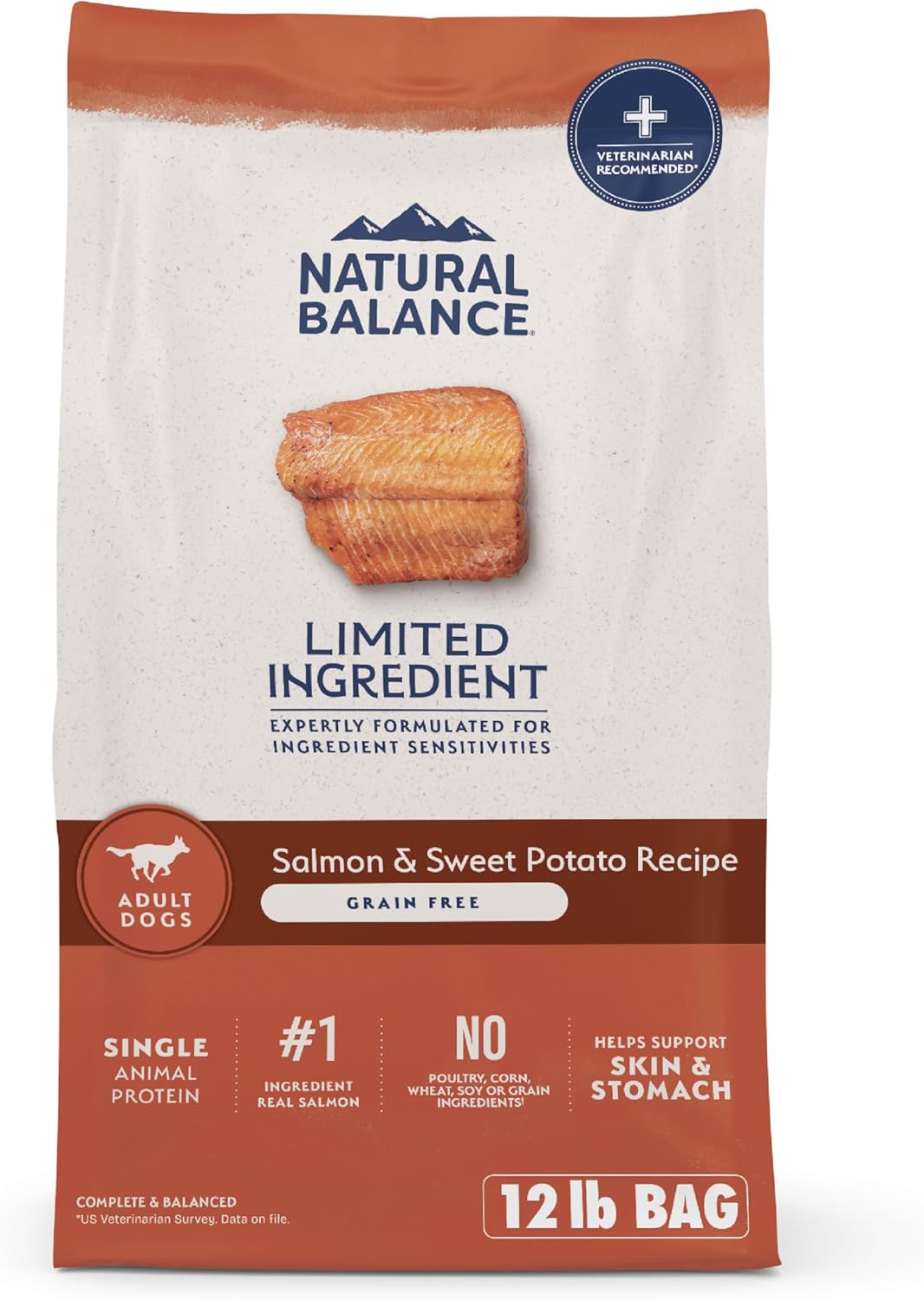 Natural Balance Limited Ingredient Grain Free Salmon & Sweet Potato Dry Dog Food, Sensitive Stomach, 12 lb (Pack of 1)